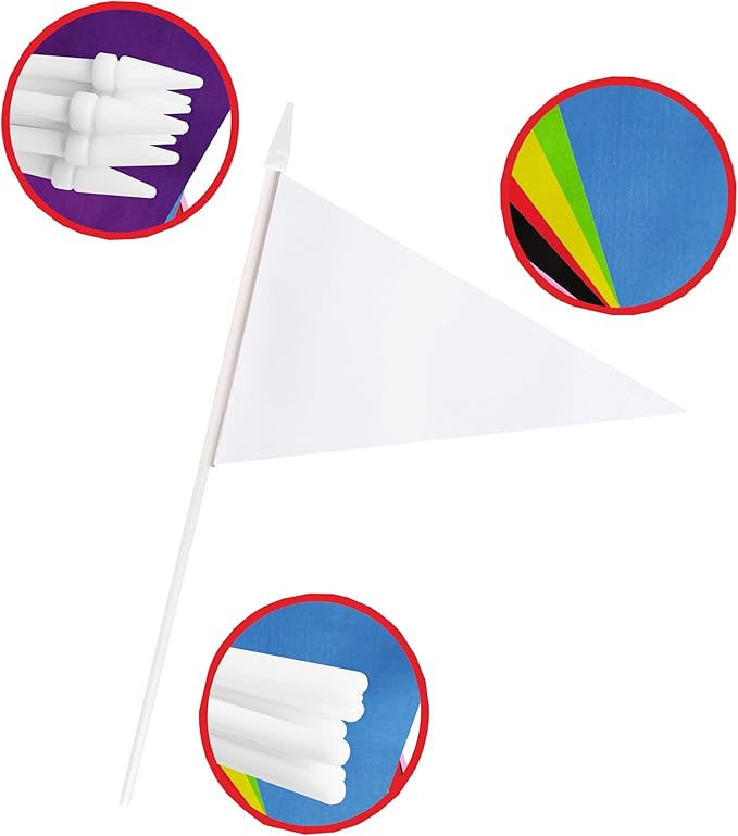 12 Pack White Pennant Flags Small Mini Hand Held Solid Color Pennant On Sticks - Image 5