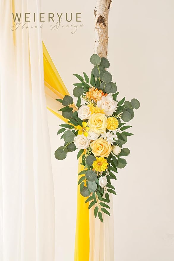 Deluxe Yellow Artificial Wedding Arch Flowers - Image 4