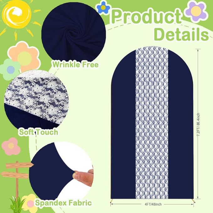 Navy Blue Arch Cover 7.2ft Lace Arched Backdrop Cover Dark Blue Chiara Arch - Image 2