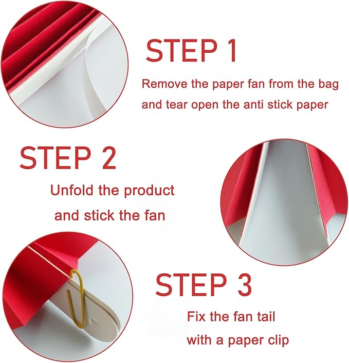 Red Birthday Decorations, DIY Red Paper Fans Hanging Decoration, Party Supplies - Image 3