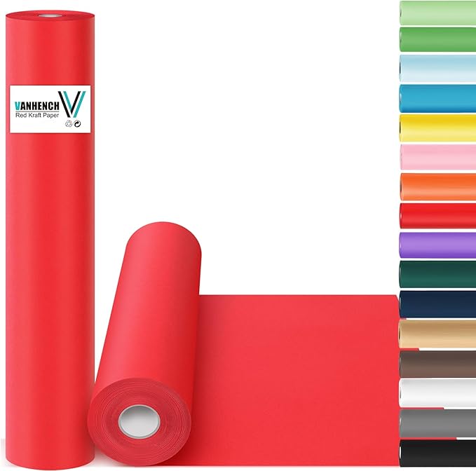 Vanhench Red Wrapping Paper Roll 17.5" x 760" by Vanhench