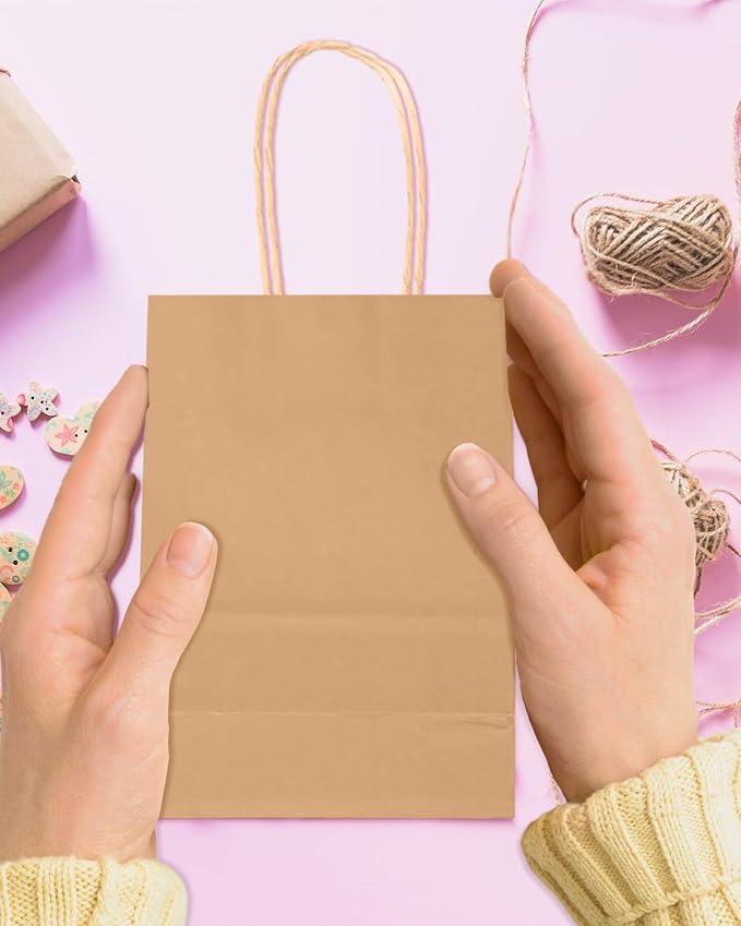 Bakepacker 100 Pcs Brown Mini Paper Gift Bags - Image 4