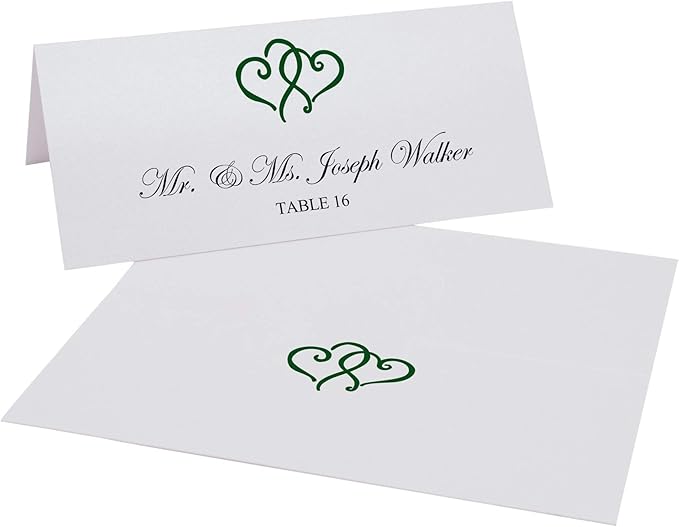 Linked Hearts Place Cards, Hunter Green, Pre-cut and Scored - Image 2