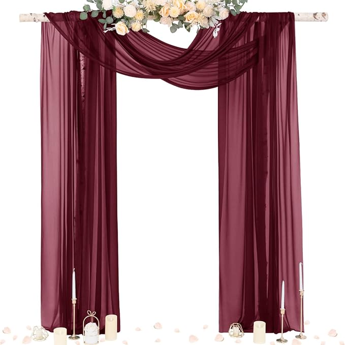 Socomi Wedding Arch Draping Fabric 29" x 20Ft 2 Panels Burgundy Sheer Outdoor by Socomi