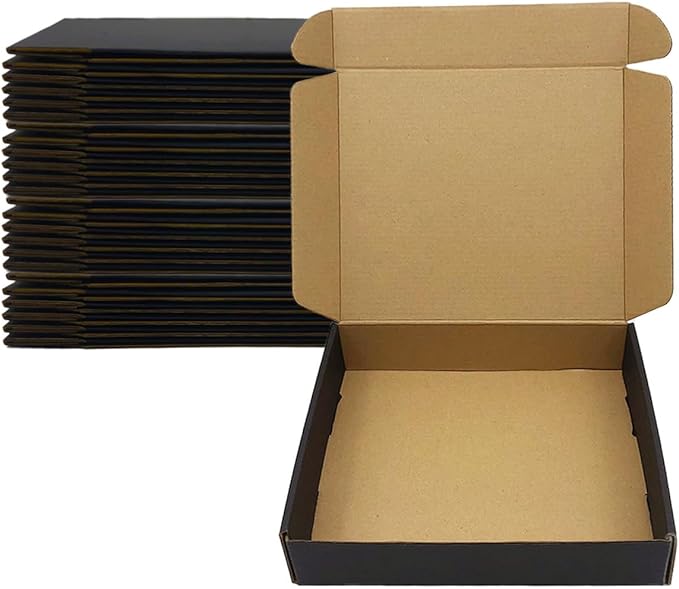 24 Pack 13x10x2 Inches Black Shipping Boxes，3 Layers Corrugated Cardboard Box by Livejun