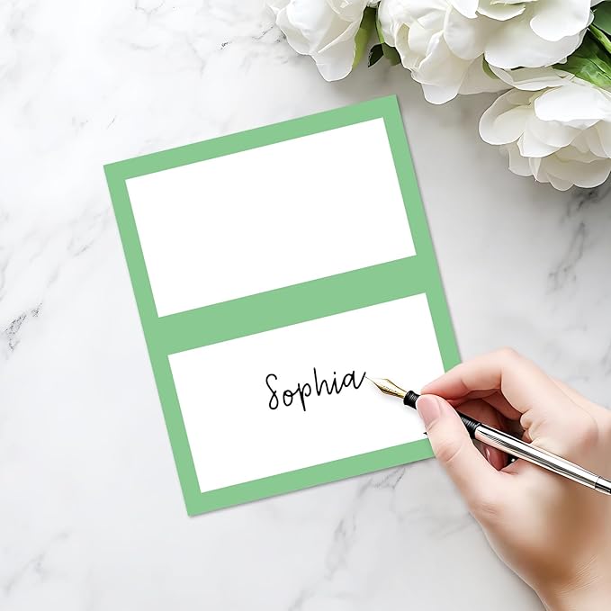 25 Pack Green Border Place Cards, Editable Name Cards - Image 3