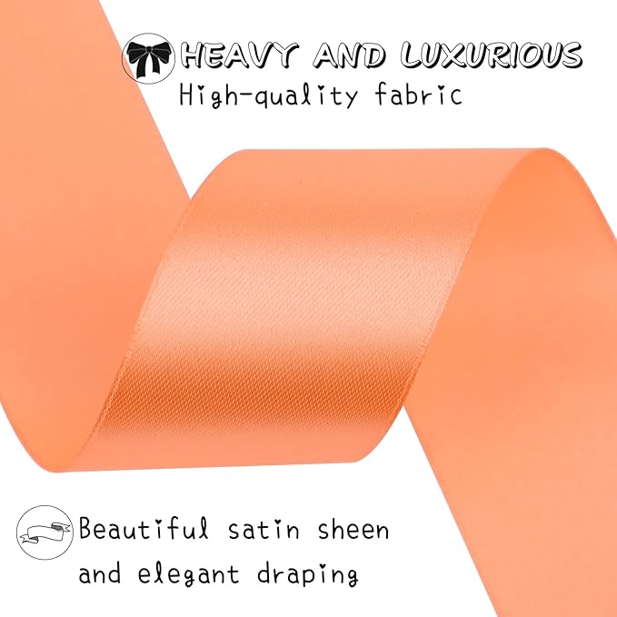 Orange Solid Satin Ribbon 1-1/2 Inch 50 Yards Solid Polyester Fabric Ribbon - Image 3