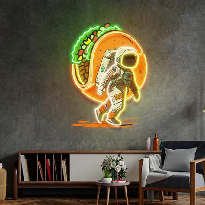 Astronaut Carrying Tacos Neon Sign, BusinessTacos LED Light, taco shop Décor - Image 2