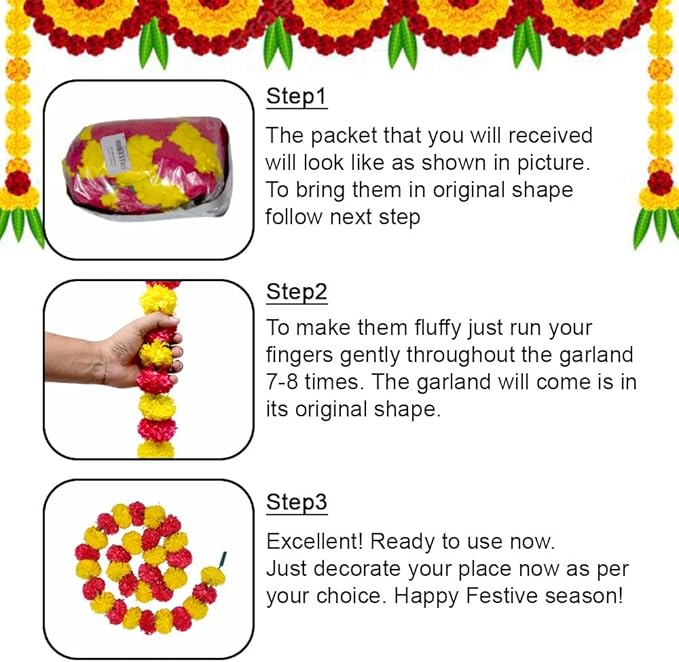 Artificial Marigold Garland for Decorations Pack of 5 - Image 3
