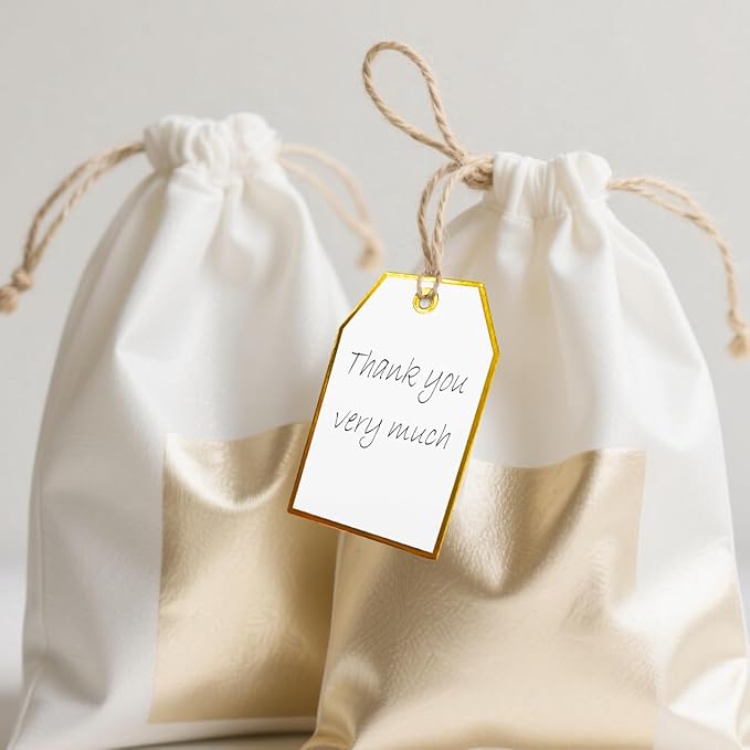 100Pcs Gold Gift Tags with String Attached Foil Gold Frame Large White Paper - Image 6