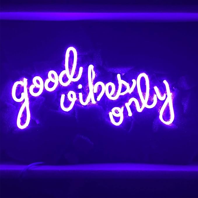 LiQi ™ GOOD VIBES ONLY Purple Neon Sign （13" x7.5" Large）Real Glass Acrylic by +Liqi+neon+signs