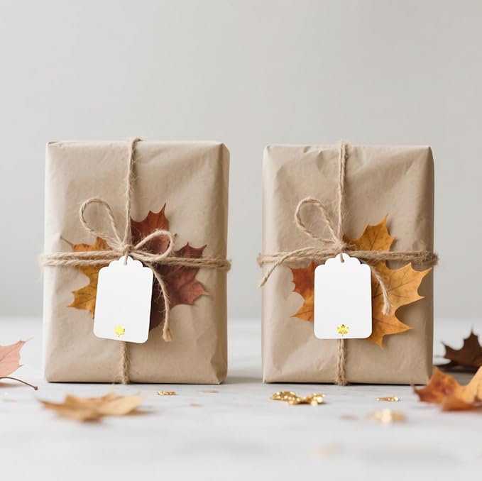 100 Pcs Blank Gift Tags with String Gold Foil Maple Leaf Fall Large Gift Tags - Image 3