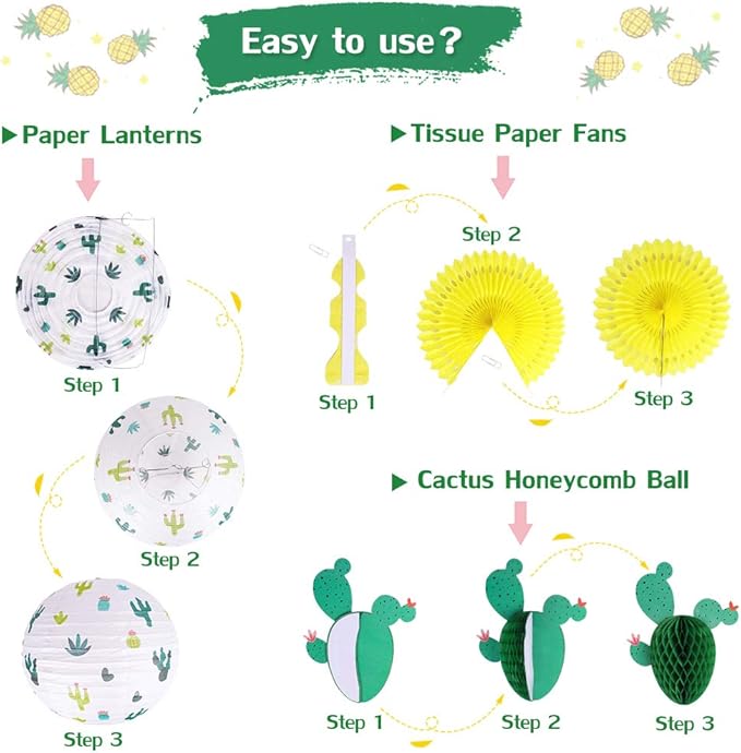 Cactus Party Decorations, Hawaiian Party Supplies Tropical Hanging Paper - Image 3