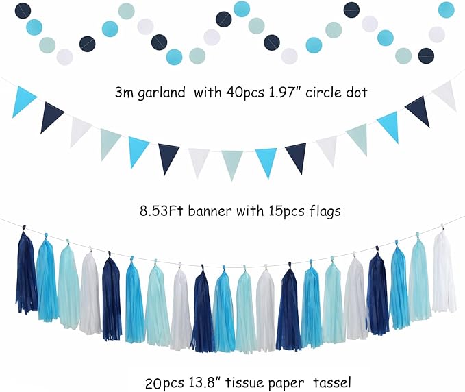 Light Royal Navy-Blue White Party-Decorations - Image 3