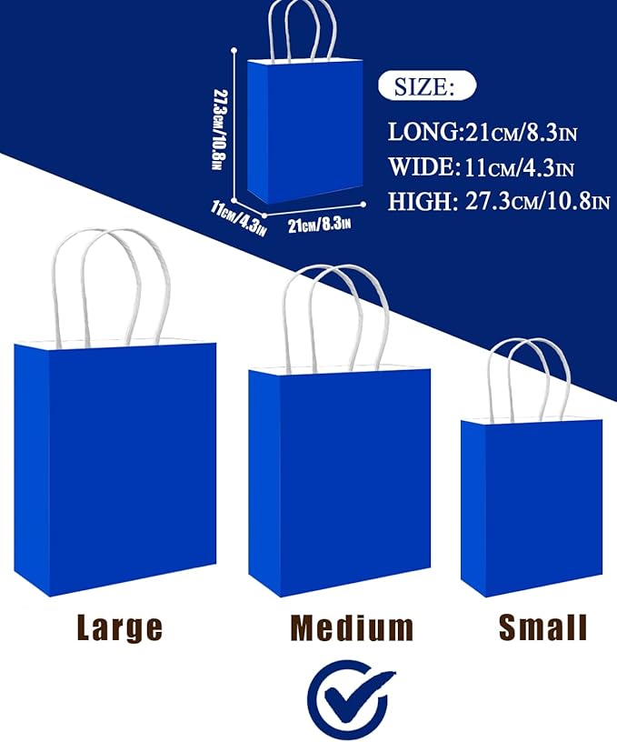 qiqee 50-Packs Diamond Blue Paper Gift Bags - Image 3