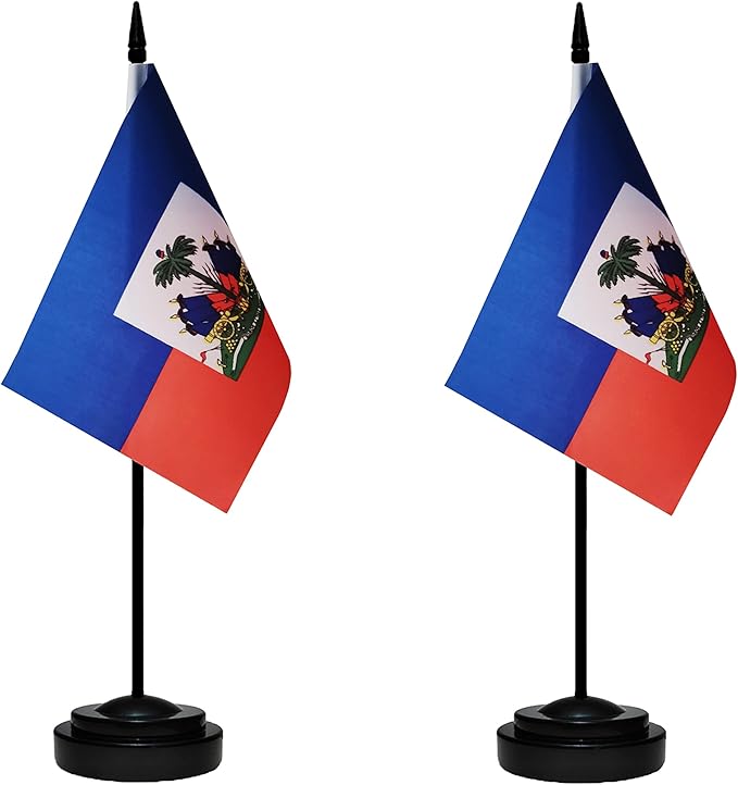 Haiti Haitian Deluxe Desk Flag Set Small Mini Miniature Haiti Haitian Table by tibijoy