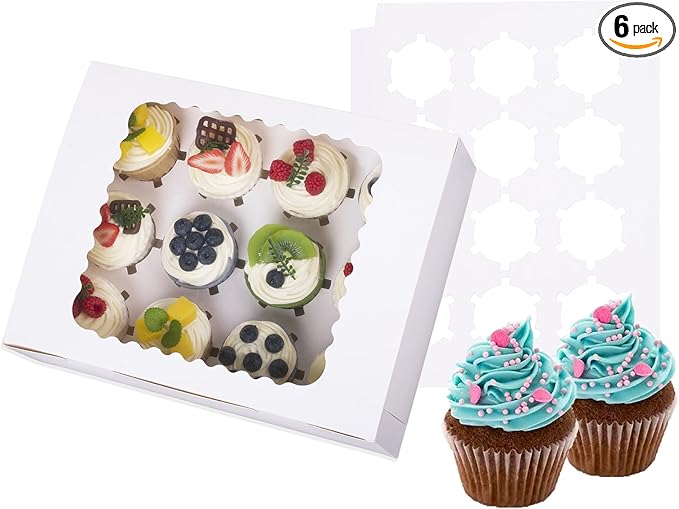 6-Set Cupcake Boxes Hold 12 Standard Cupcakes, Food Grade Cupcake Holders by LONGTEAM