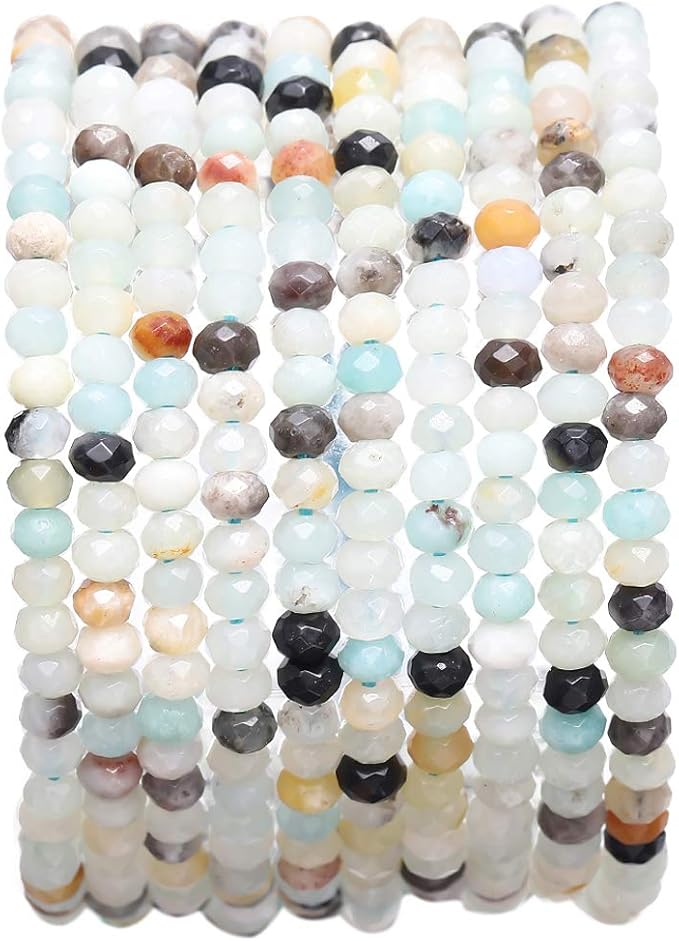 Faceted Natural Amazonite Stone Rondelle 3x4mm Loose Semi Gemstone Beads by Beadia
