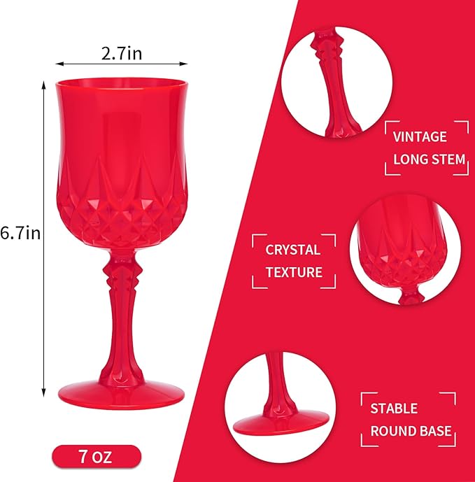 JLYLOL Plastic Vintage Wine Glasses 7OZ Plastic Goblets Vintage Drinking - Image 3