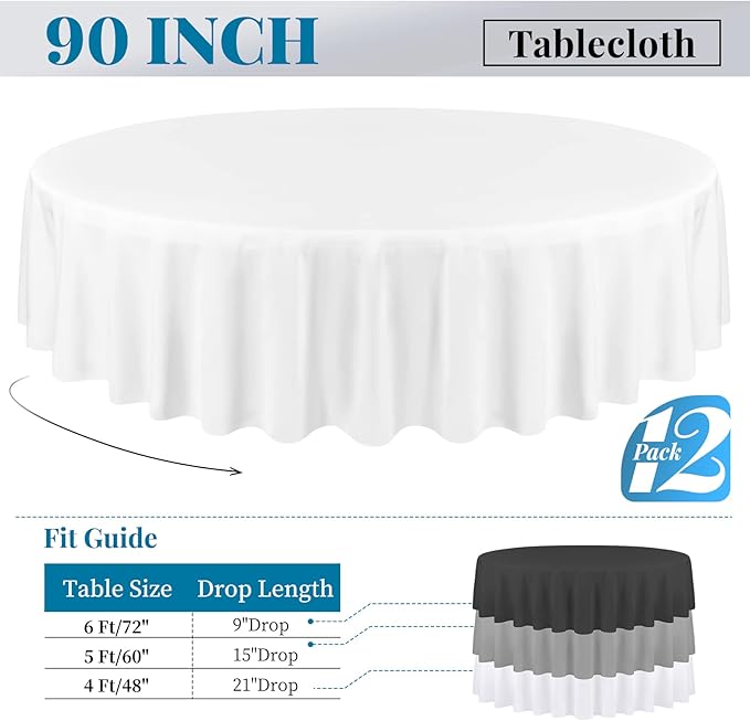 fani 12 Pack 90 Inch Round Tablecloth, Washable Fabric Table Cover - Image 2