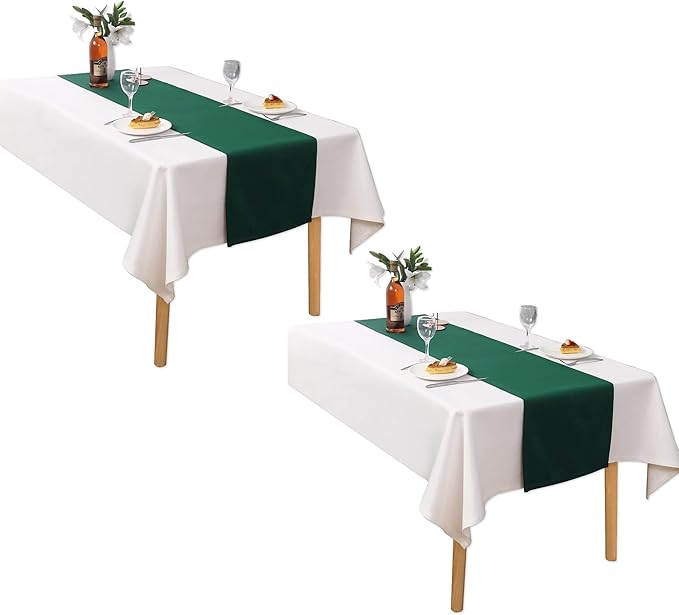 DUALIFE Dark Green Table Runner 14x72 Inch Thick Polyester Decorative Cloth - Image 3