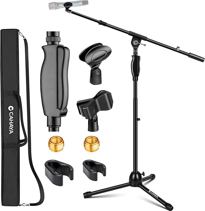 CAHAYA Tripod Microphone Stand: Boom Arm One-Button Release Floor Mic Stand by CAHAYA