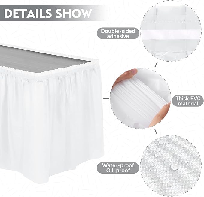 TURSTIN 8 Pieces White Plastic Table Skirts 14 Feet x 29 Inch - Image 3