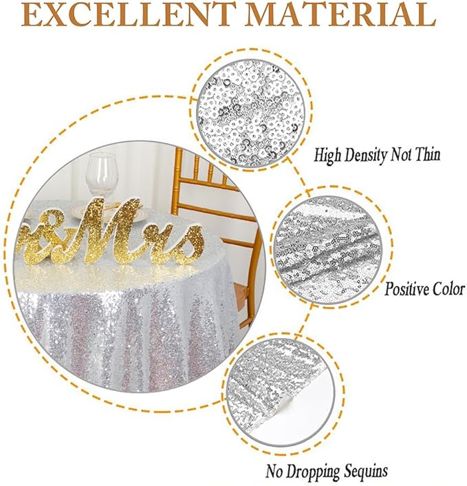 ShinyBeauty Silver Tablecloths 36X36 Inch 2 Pieces Sequin Table Cloth - Image 3