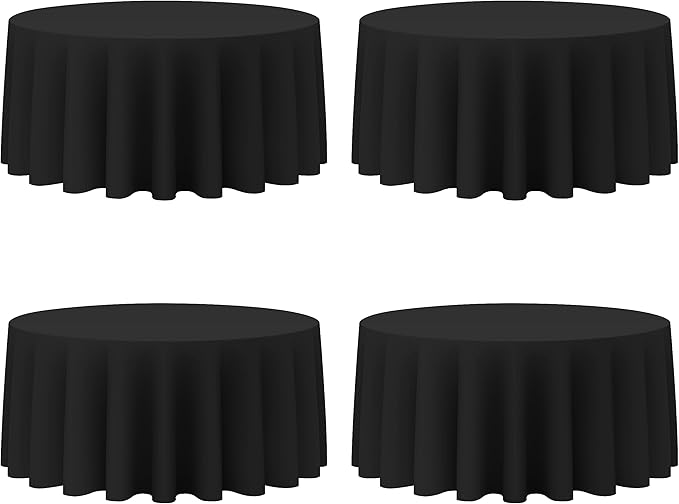 BRILLMAX 4 Pack Black Round Tablecloths 132 Inch by BRILLMAX