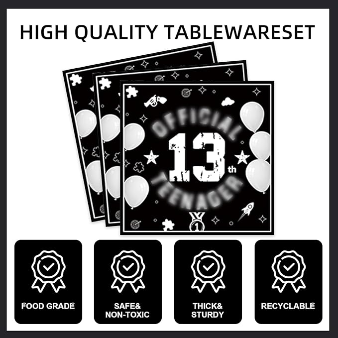 123pcs 13th Party Decorations, 13th Silver Black Birthday Banner, Cake Toppers - Image 4