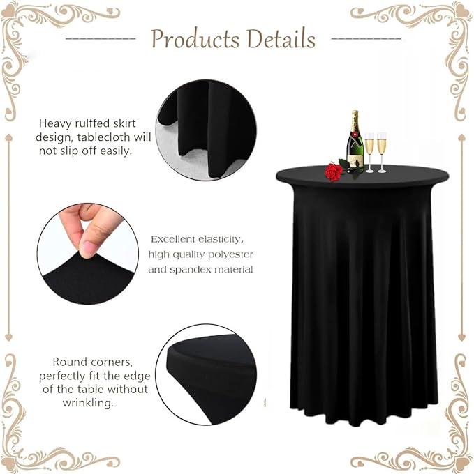 Albassa 4 Pack Cocktail Table Covers 32"x 43" Spandex Stretch Round Cocktail - Image 3