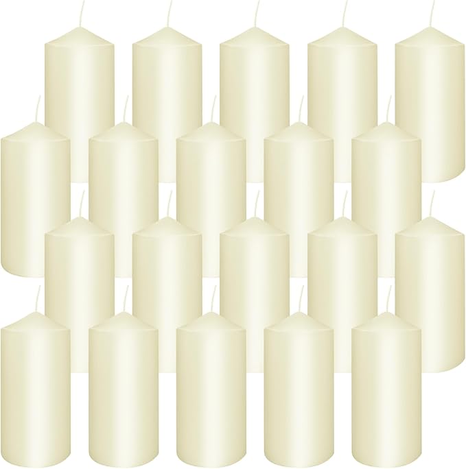 20 Packs 2 x 4 Premium Sense Unscented Ivory Tall Pillar Candles, Soy Wax - Image 2