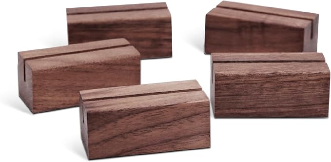 UNIQOOO 5 Pack Place Card Holders | Rustic Walnut Wood Escort Cards Display by UNIQOOO