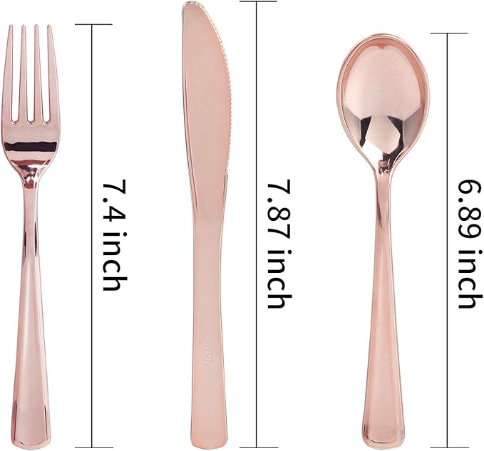 WDF 120 Pieces Rose Gold Plastic Silverware- Disposable Flatware - Image 2