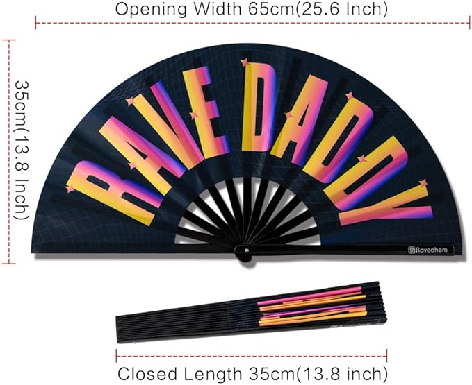 UV Glow Rave Fan, Bamboo Folding Clack Hand Fans Foldable - Image 4