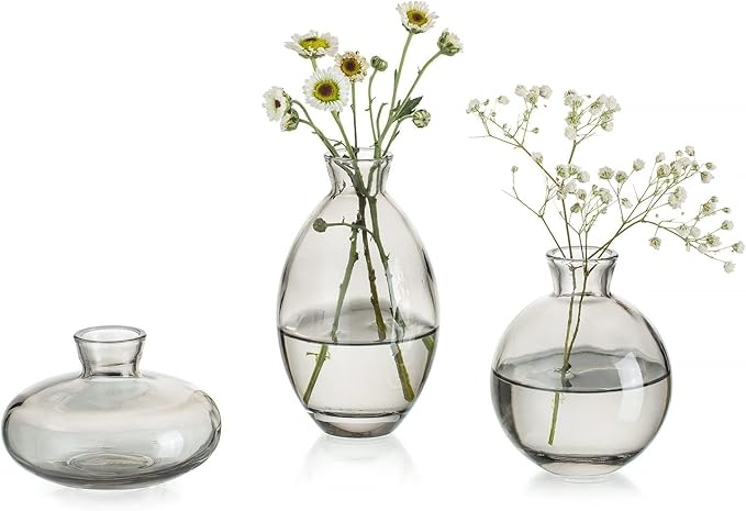 Bud Vases 3Pcs/Set Small Vases Handmade Cute Gray Small Vases by Glasseam