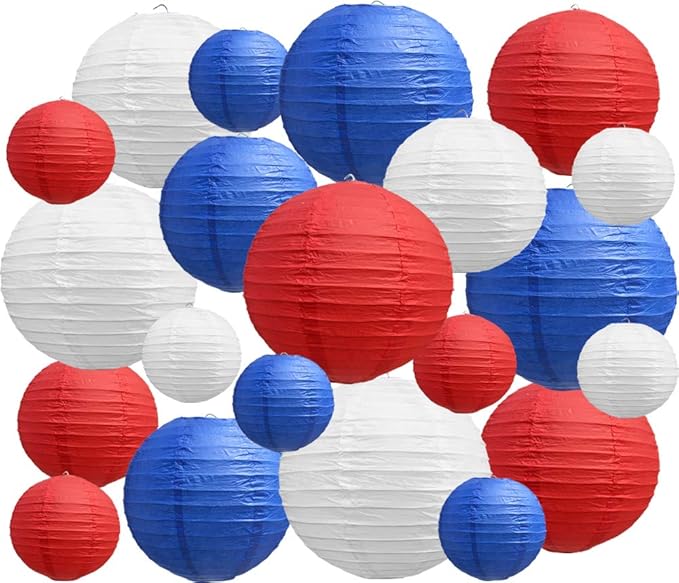 BEISHIDA 21 Pcs Red Blue White Round Paper Lanterns Decorative Hanging Asia by Beishida