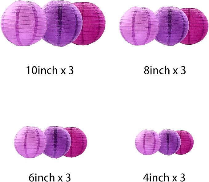 Purple Paper Lanterns Decorative, Chinese/Japanese Hanging Round Paper Lanterns - Image 2