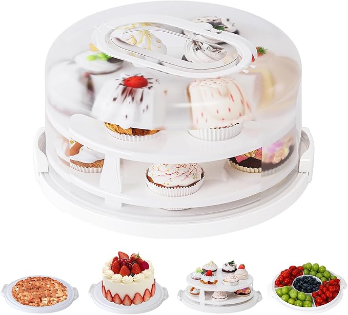 Round Cupcake Carrier for Transport, Two Tier Cupcake Container by ClikKeep