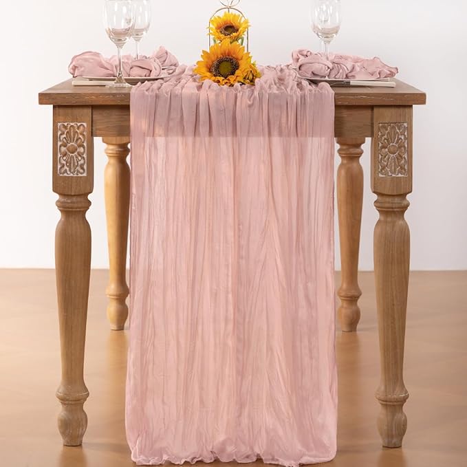 Pink Cheesecloth Table Runner 6 Pack Fall Table Runners Boho Gauze 120 Inches - Image 4