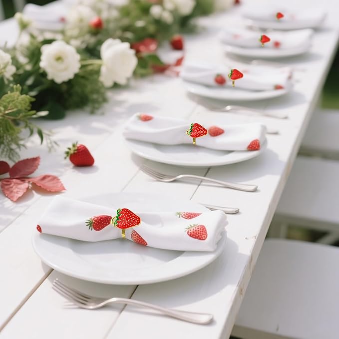 Gold Strawberry Napkin Rings Set of 8 Fall Fruit Napkin Ring Holders - Image 6