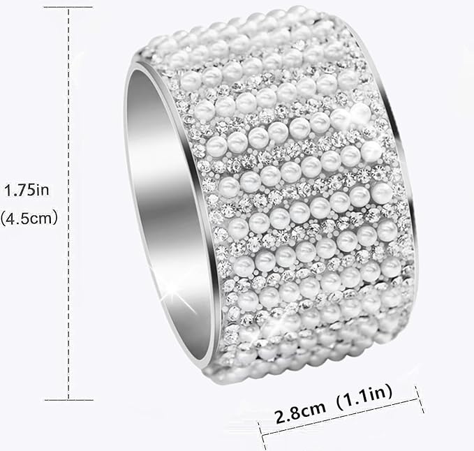 Diamond Pearls12cs Napkin Rings Rhinestone Crystal Glass Framed Napkin Holder - Image 2