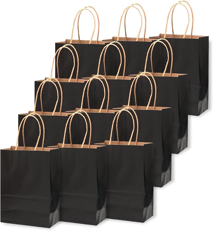 qiqee 25 Pcs Black Mini Paper Gift Bags 6"x4.5"x2.5" - Image 3