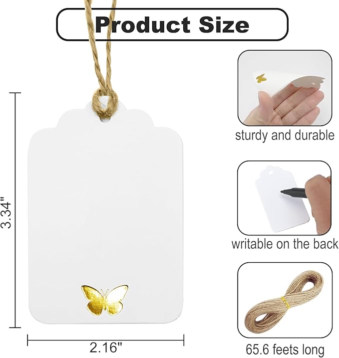 100Pcs Blank Gift Tags with String, Foil Gold Butterfly Large Gift Tags with 65 - Image 4