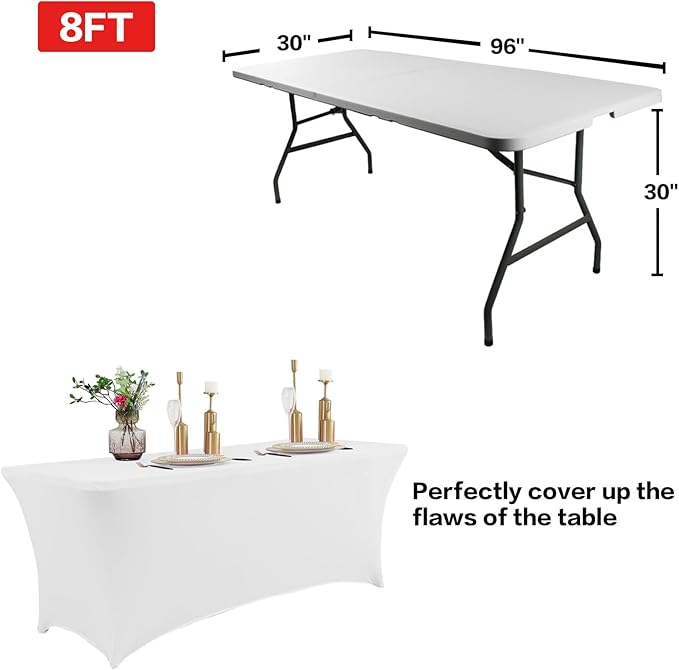 IVAPUPU 8FT Table Cloth for Rectangular Fitted Events Stretch White Table - Image 3
