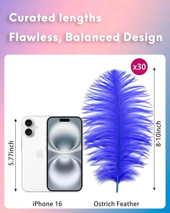NEWONG 30pcs Royal Blue Ostrich Feathers Natural Bulk 8-10in（20-25cm） Vase - Image 2