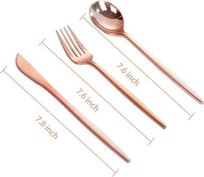 PULOTE 150PCS Rose Gold Plastic Silverware Set - Image 2