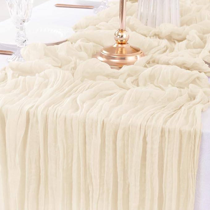12Pcs Beige Cheesecloth Table Runner 120 Inch10FT Beige Rustic Boho Cheesecloth - Image 4