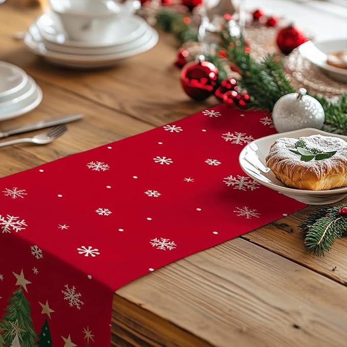 GEEORY Christmas Table Runner 13x36 Inch, Xmas Trees Snowflakes Holiday - Image 5
