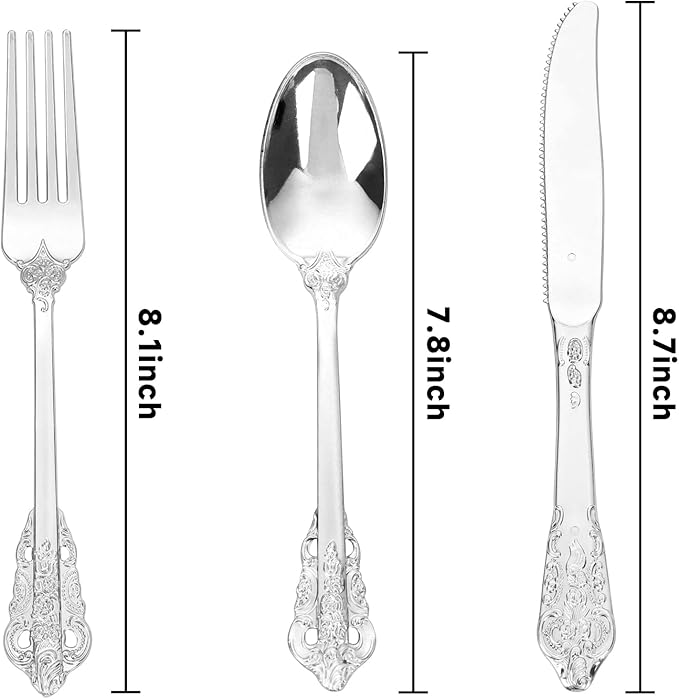 WDF 120PCS Silver Plastic Silverware - Image 8